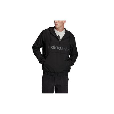 Solid Color Logo Print Half-Zip Hooded Jacket Men Outerwear Black FQ5140