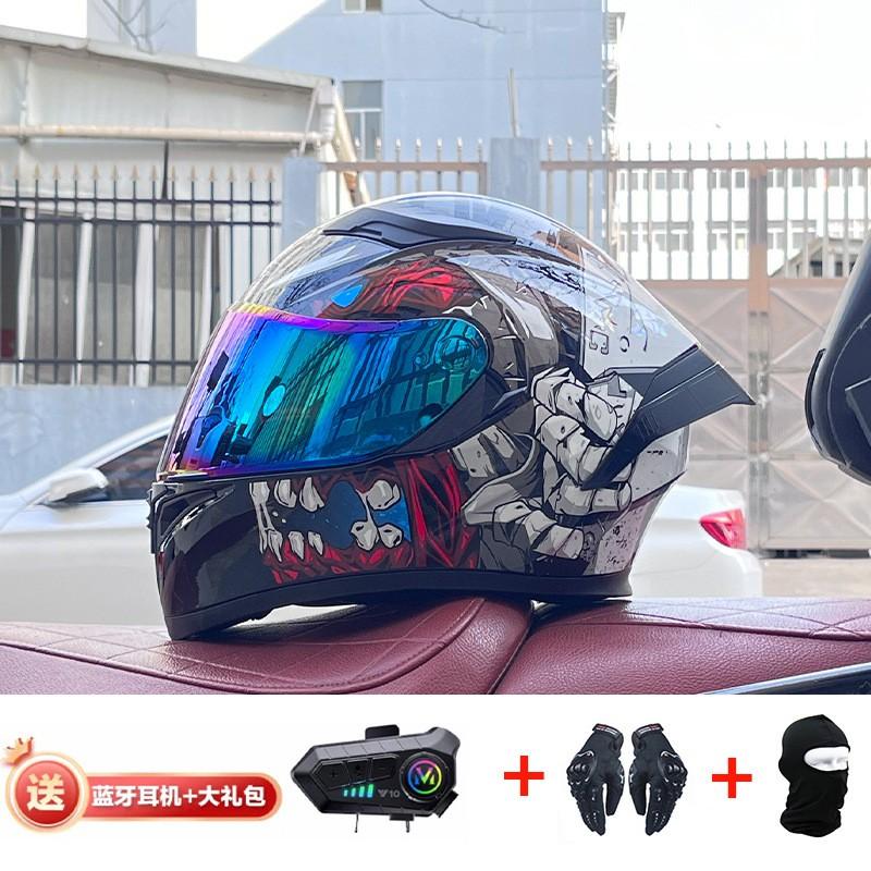 Full Face Motorcycle Helmet With Rear Wing Bluetooth Headset Men All Season Electric Bike Motorbike Riding Safety Gear