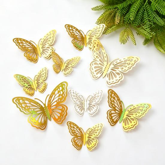 Yousheng 12 Pezzi Decorazione da Parete Farfalle 3D 3 Misure Farfalle Metalliche Vuote Decalcomania per Festa di Compleanno Decorazione Torta Rimovibile Fai da Te Murale Artistico da Parete per