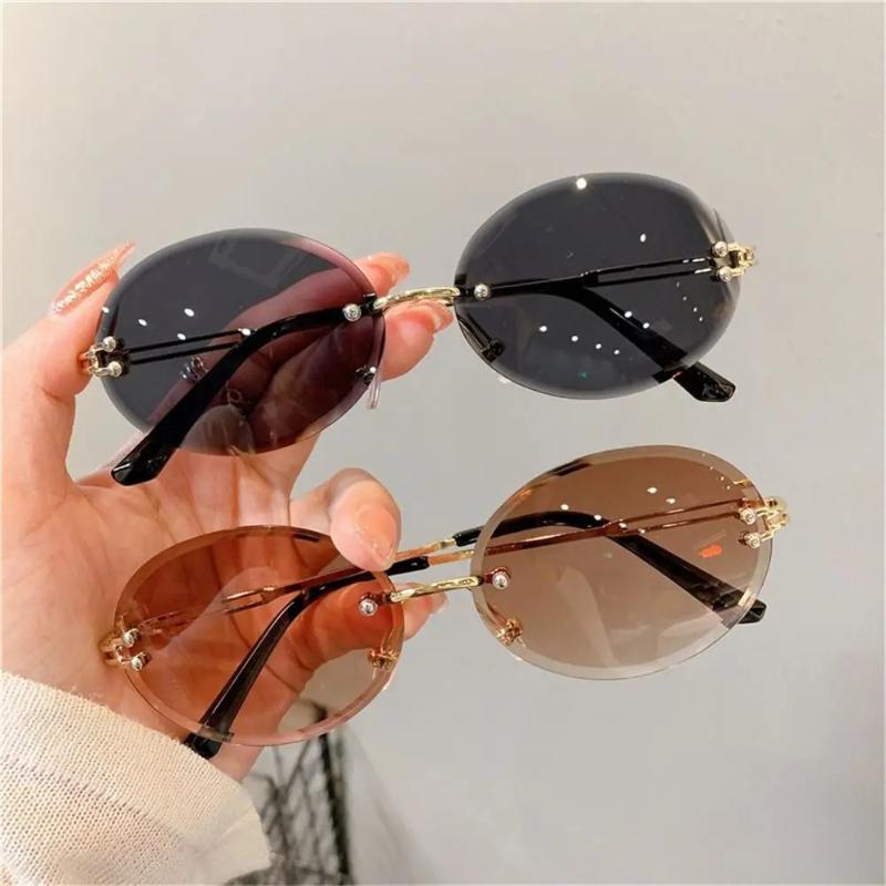 Fashion Vintage Cat Eye Metal Frame Rimless Sunglasses Retro Women Gradient Multicolor Women Outdoor Travel Sun Glasses