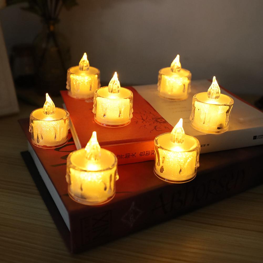 12Pcs LED Flameless Candle Lamp Simulation Acrylic Tea Lights Battery Operated Tears Candle Light for Party Home Decor