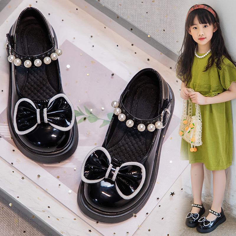 Girls' Black Patent Leather Princess Shoes - Spring/Summer 2025 British Style Performance Footwear