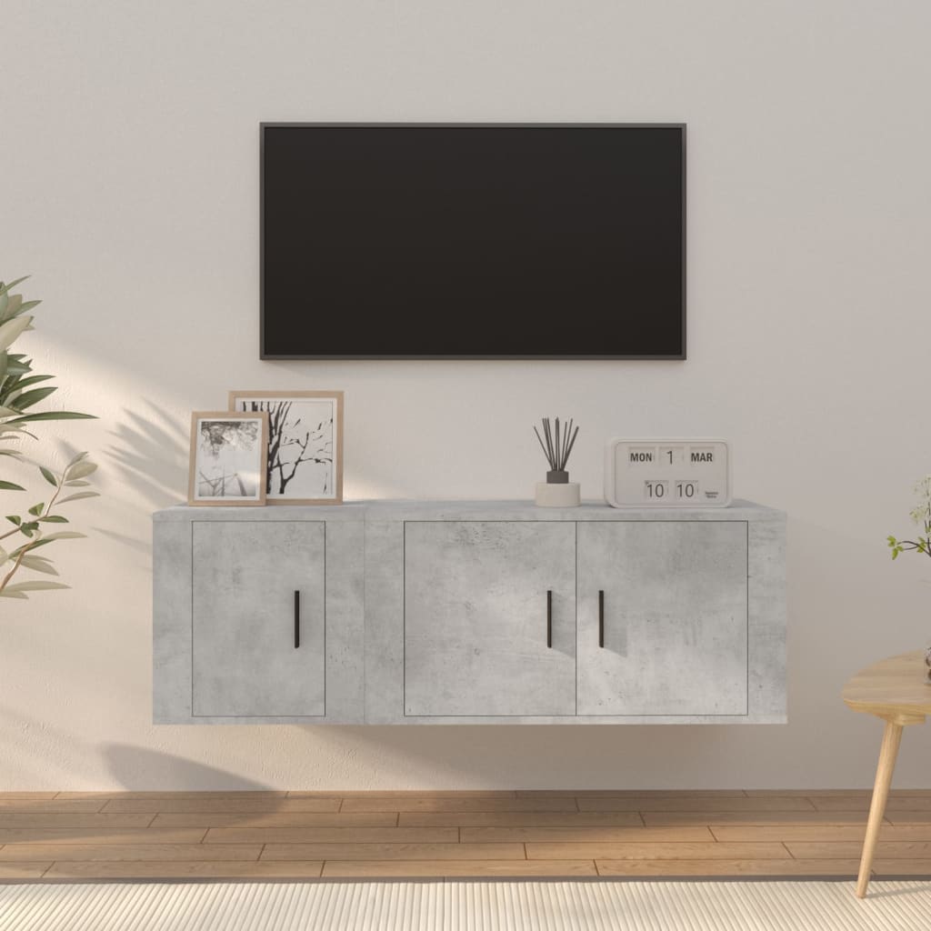 2 piece TV cabinet set concrete grey particleboard