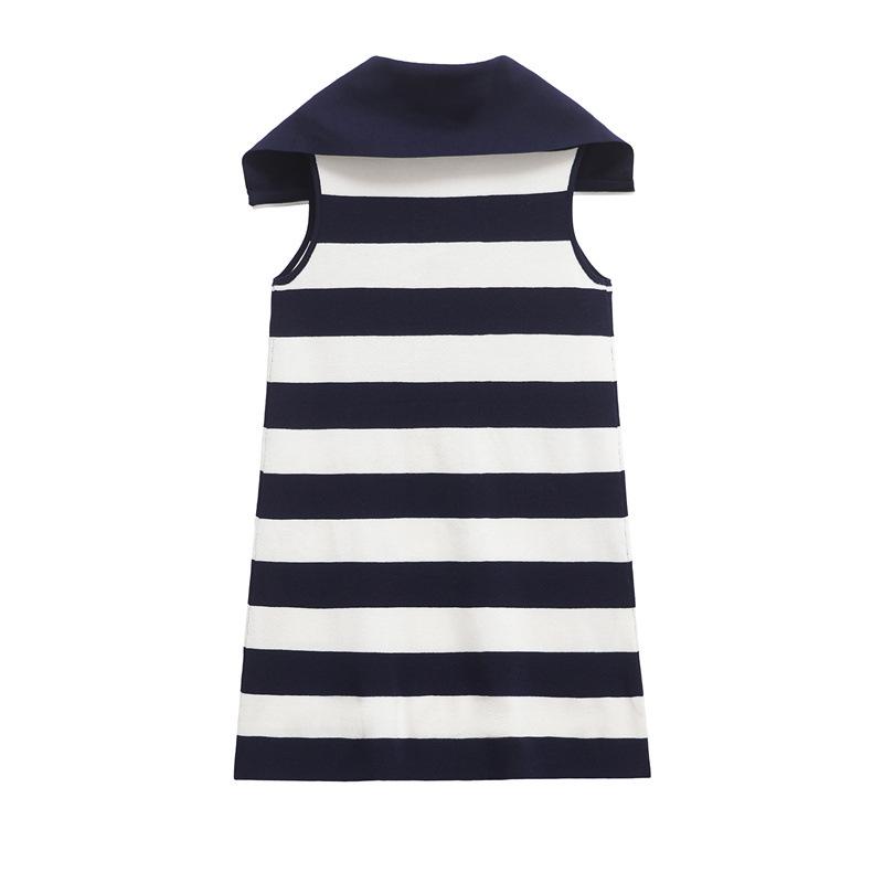 2026 New Women's European & American Style Striped Sleeveless Knit Lapel Dress