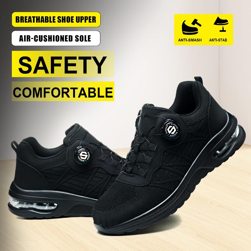 Men's Steel Toe Safety Shoes Anti Smash & Anti Puncture Lightweight Work Fashionable And Durable Buttoned Safety Shoes Boots