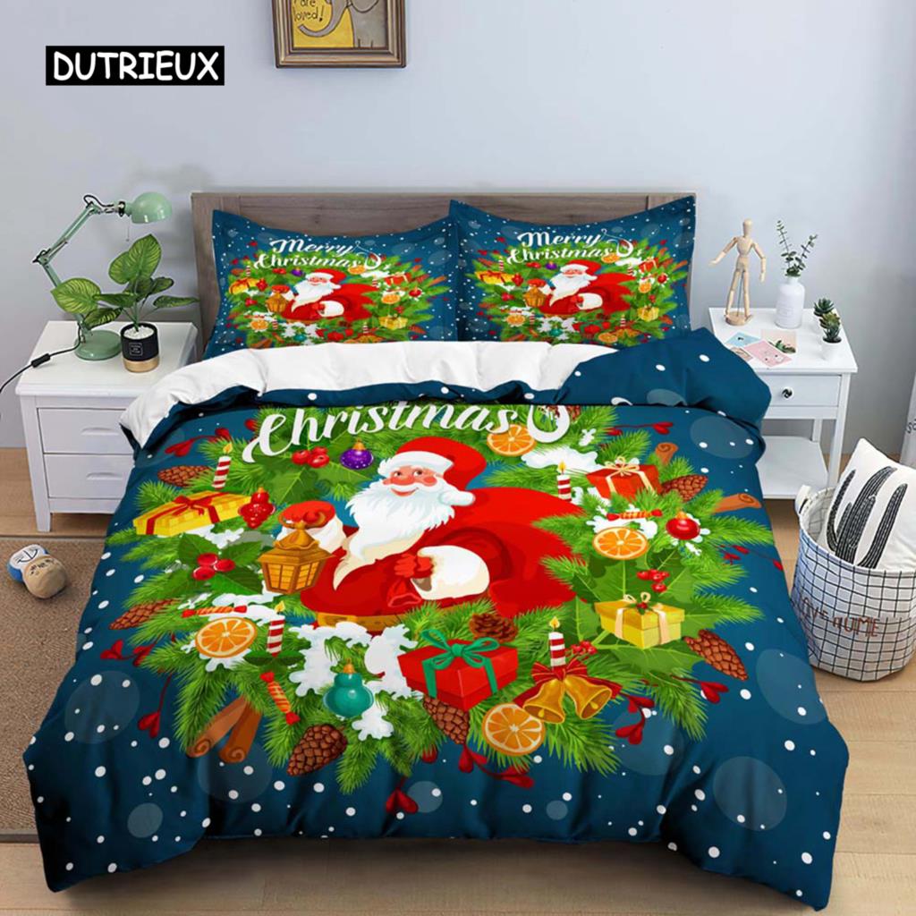 Santa Claus Print Duvet Cover for Adult Kids Microfiber Bedding Set Pillowcase Christmas Decor Quilt Cover 2/3pcs King Twin Size