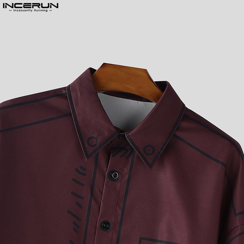 INCERUN Oversized Men Casual Long Sleeve Stitching Buttons Up Shirts Tops