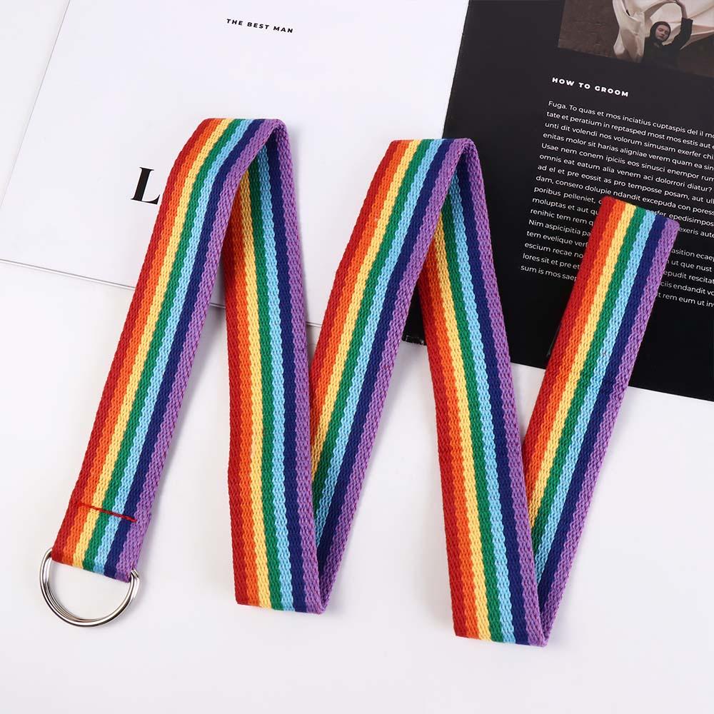 Nylon Men Belt Long Canvas Waist Belt Retro Rainbow Canvas Belt  Student