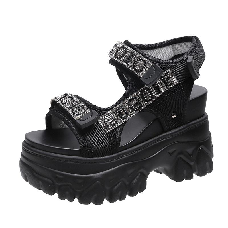Korean Style Rhinestone Platform Velcro Sandals - 2024 Summer Collection