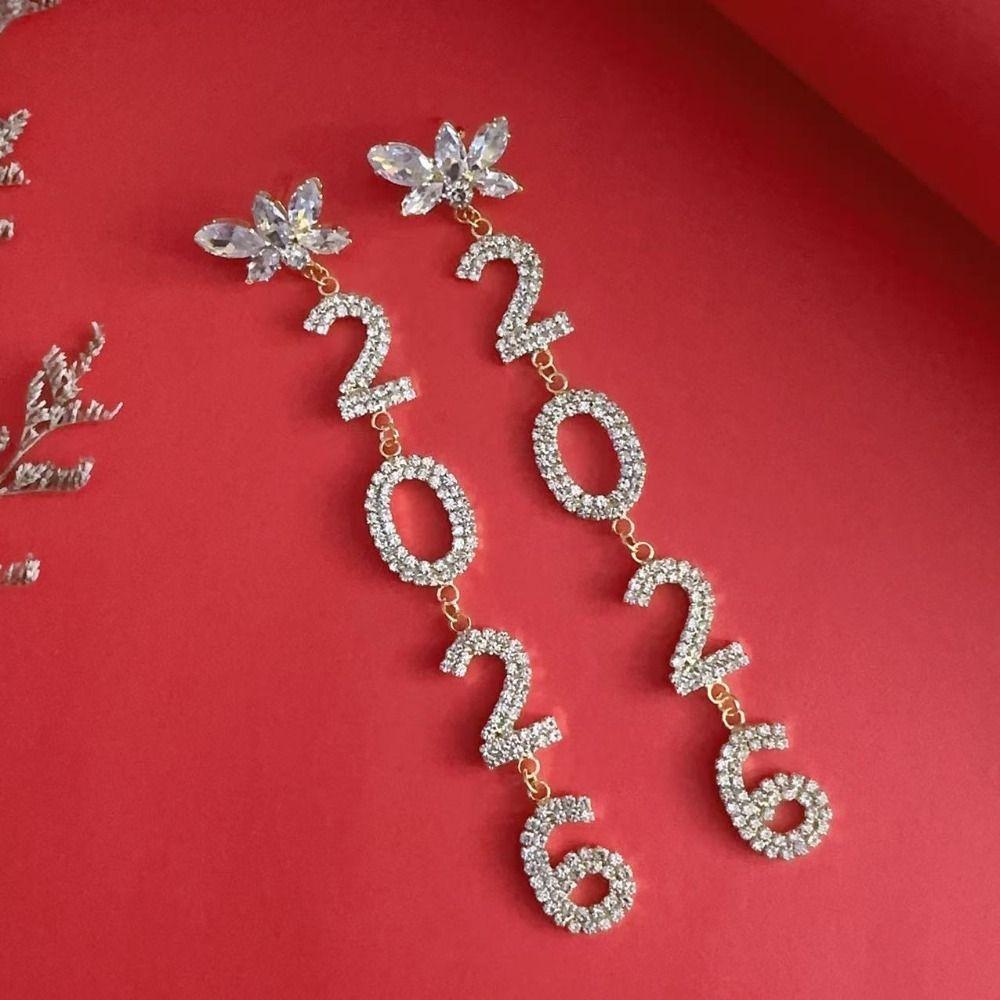 Strass Neujahrs-Ohrringe Kristallschmuck Strass-Ohrringe Vintage 2026 Ohrstecker Party
