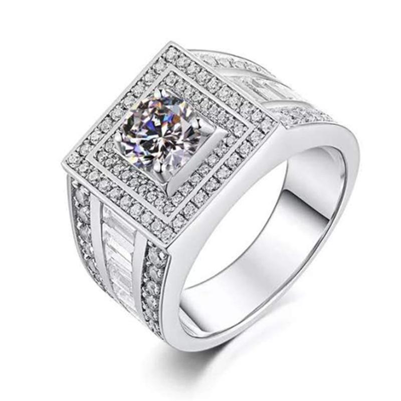 Fashion Geometry White Zircon Crystal Engagement Ring  for Men Business Style Wedding Rings  Hand Accessories Size 6-13
