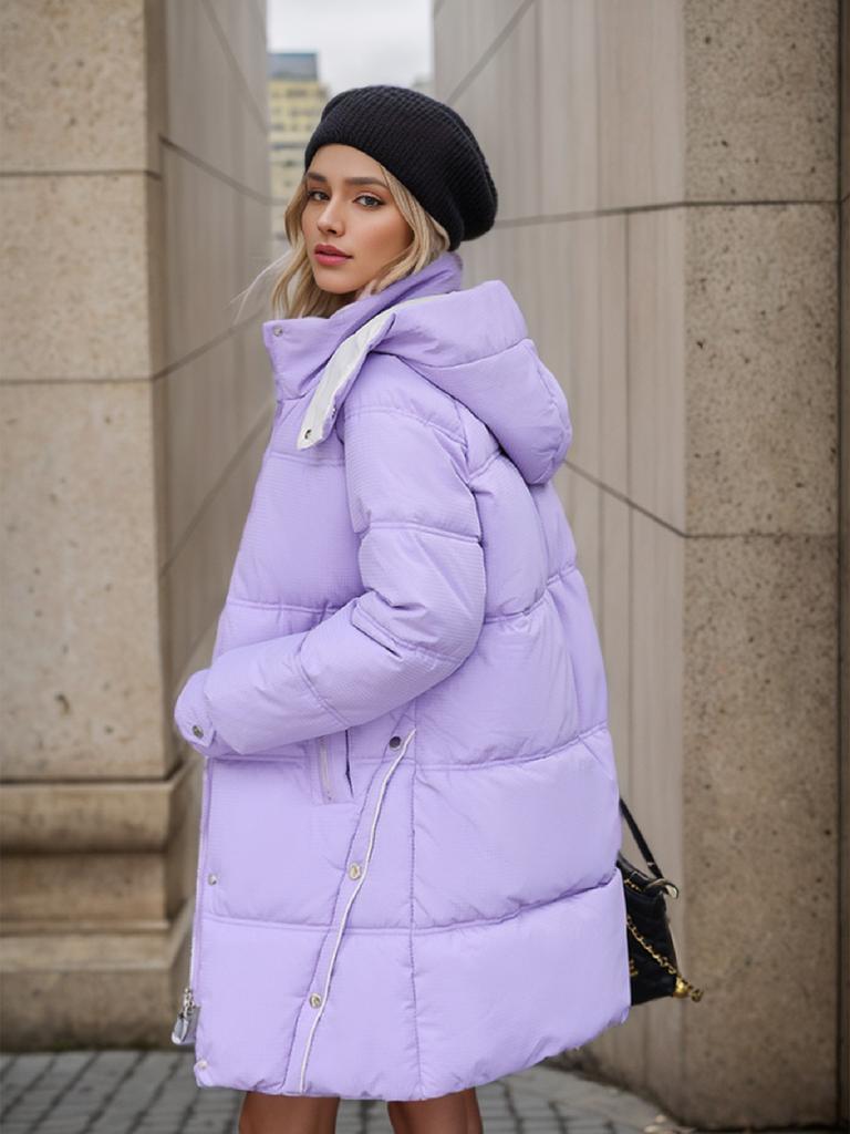 YJKDYK 2024 Winter Damenjacke Damen Kontrast Kapuzen Lange Parkas Mäntel Damen Verdicken Warme Baumwolljacke Für Damen Mäntel