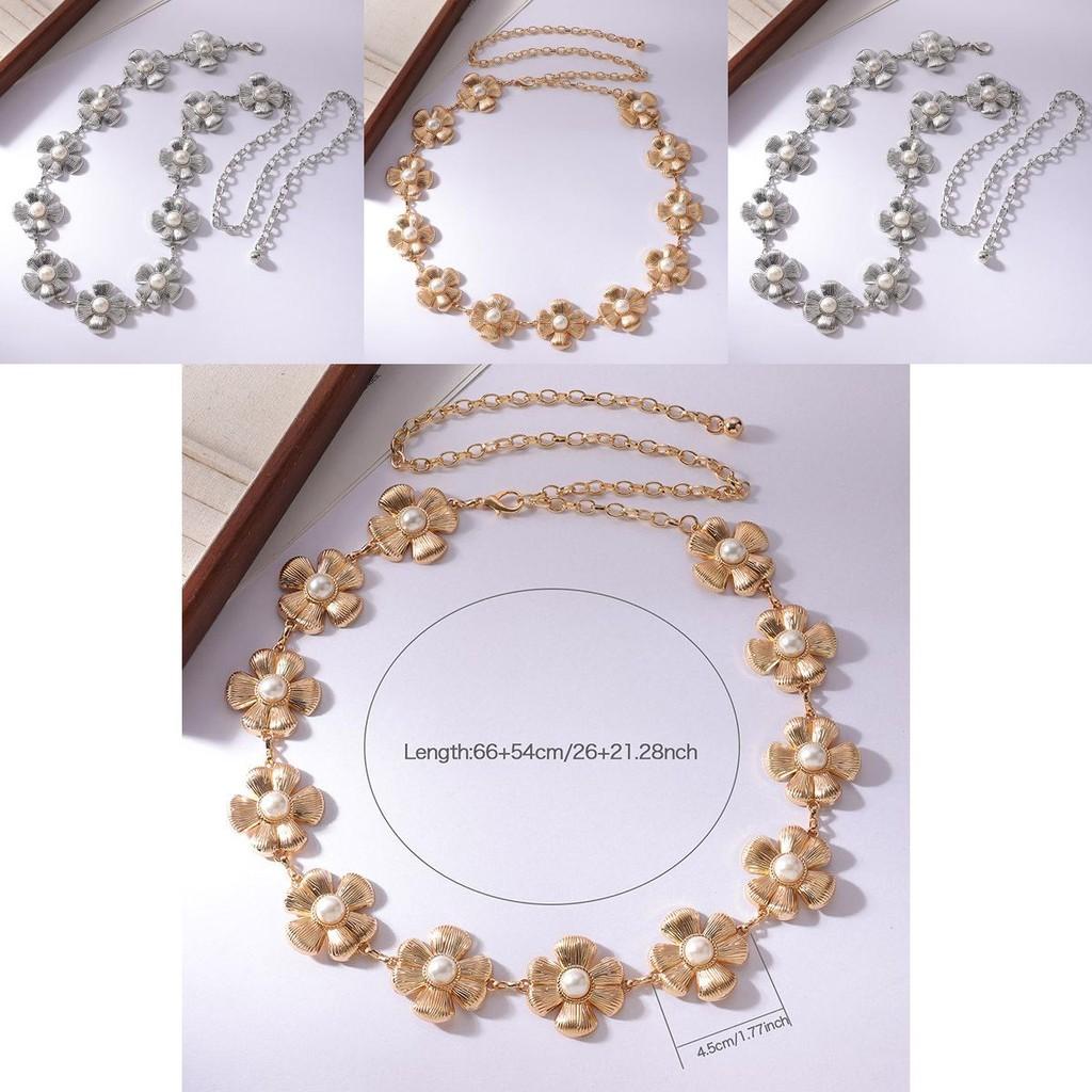 Vintage Metall Hüftkette Für Damen Mit Perlenverzierungen Und Geschnitztem Blumendetail