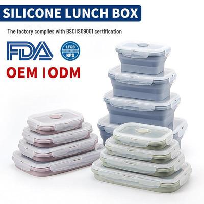 Vierdelige opvouwbare siliconen lunchboxset - magnetronbestendig, hittebestendig, perfect voor op kantoor of picknicks in de buitenlucht.