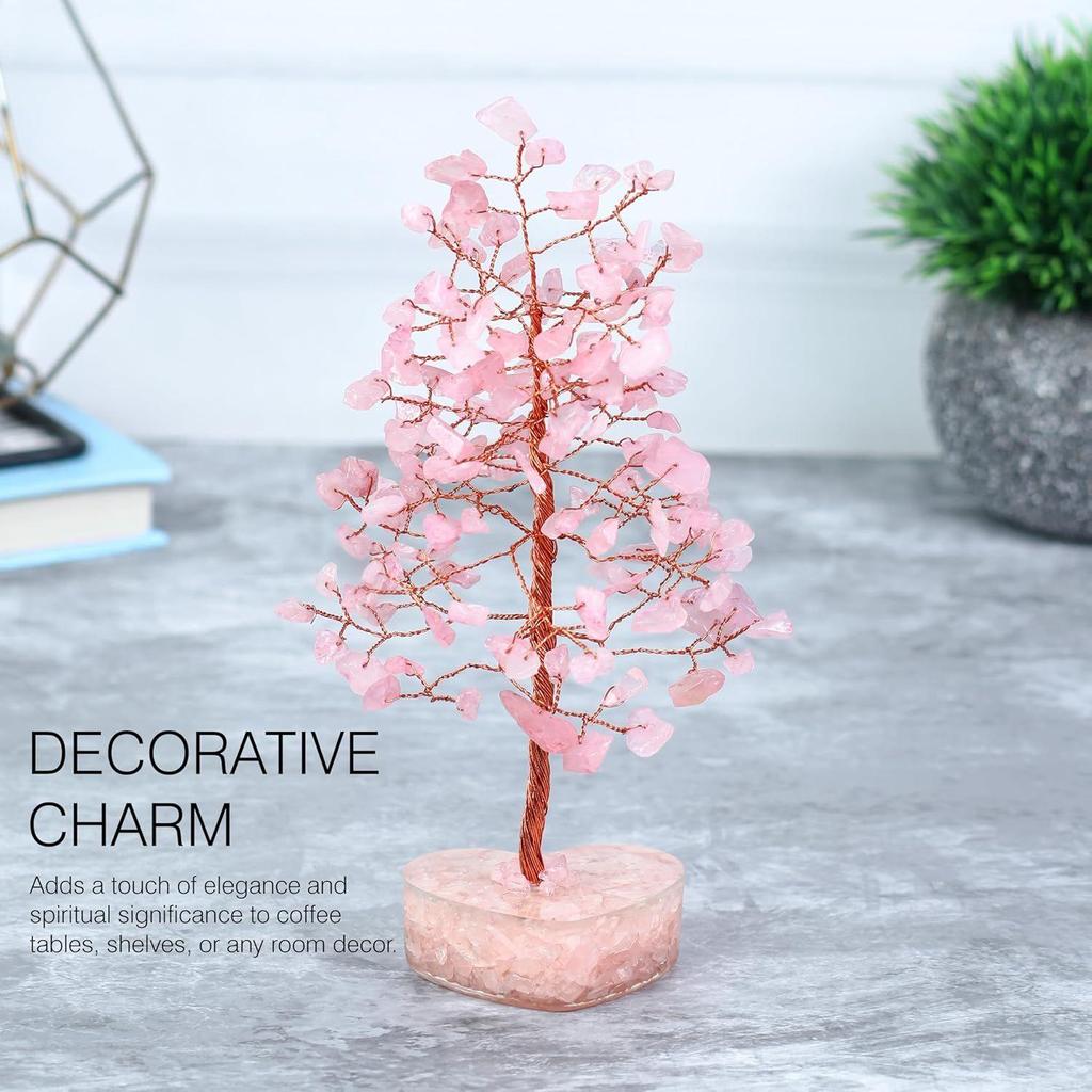 Bonsai de Cristal de Quartzo Rosa com Base de Coração – Árvore Feng Shui Feita à Mão para Amor, Harmonia e Cura – Item Decorativo para Casa
