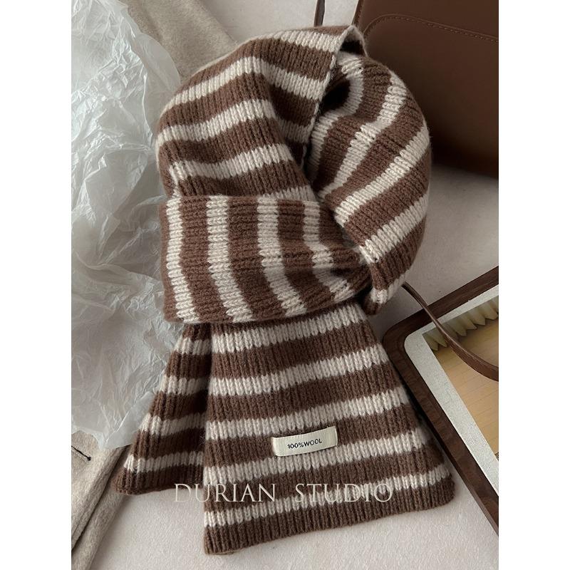 

Winter Warm Striped Pure Wool Scarf Korean Style Versatile Knitted Scarf