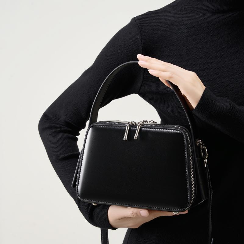 HIFASHION Smooth Cowhide Leather Top Handle Bags Women Casual Work Daily Small Shoulder Crossbody Purses Square Ladies Handbags