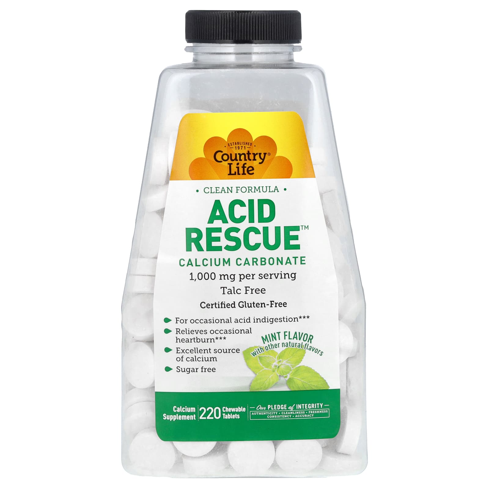 

Acid Rescue, Calcium Carbonate, Mint, 1,000Mg, Chewable Tablets 220 (500Mg per tablet)