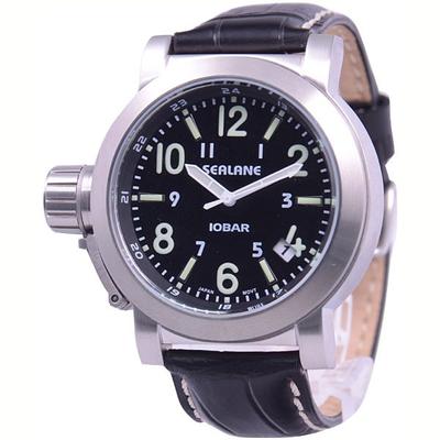 SEALANE Masculino SE43-LBK (Relógio à prova d'água 10atm Sun Flame) Relógio Redondo Preto Inox Analógico