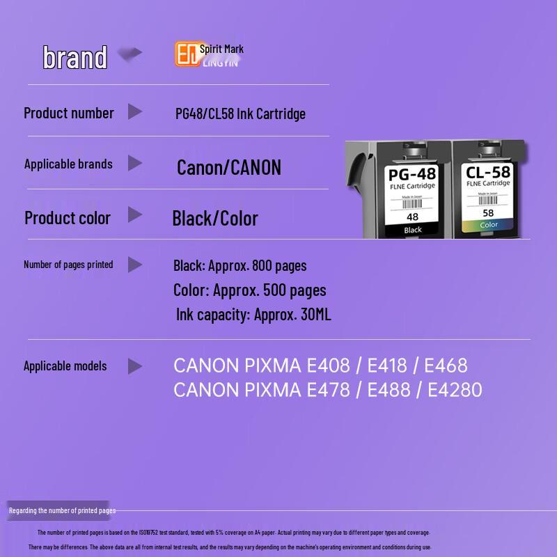 Lingyin PG-48/CL-58 Refillable Ink Cartridge Set for Canon Printers