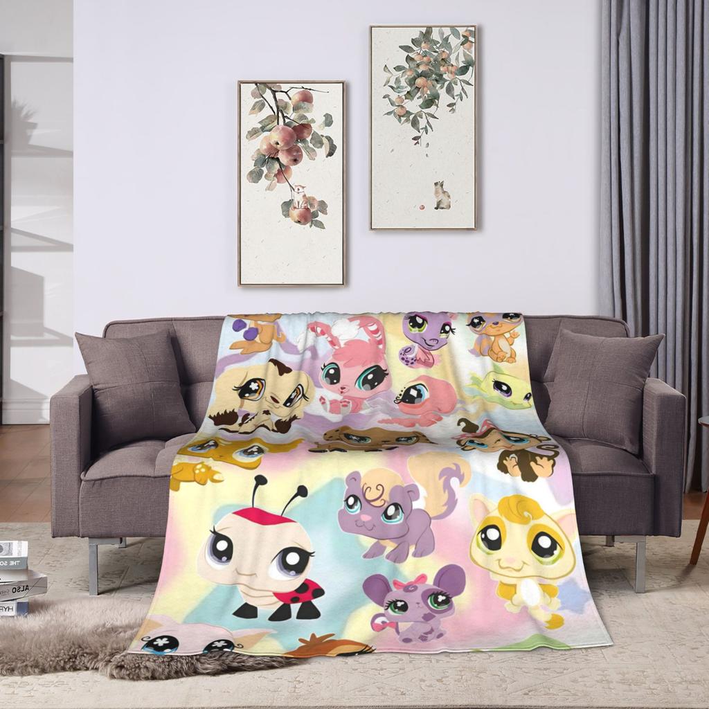 Littlest Pet Shop Flannel Blanket Soft Warm Throw Blanket for Living Room Camping Pattern Bedspread Sofa Bed Cover
