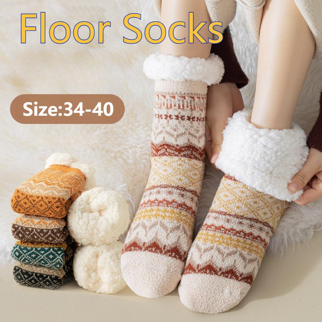 Floor Socks In Autumn and Winter Thickened with Fleece for Warmth and Anti Slip Mid Tube Socks for Home Use