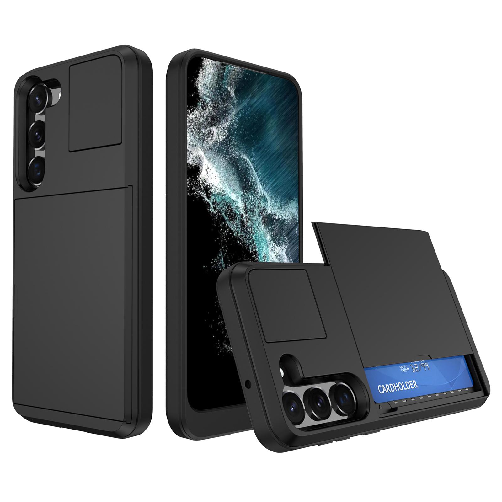 

Sliding Card Slot Phone Cover for Samsung Galaxy S23+,PC+TPU Anti-scratch Hybrid Case Black