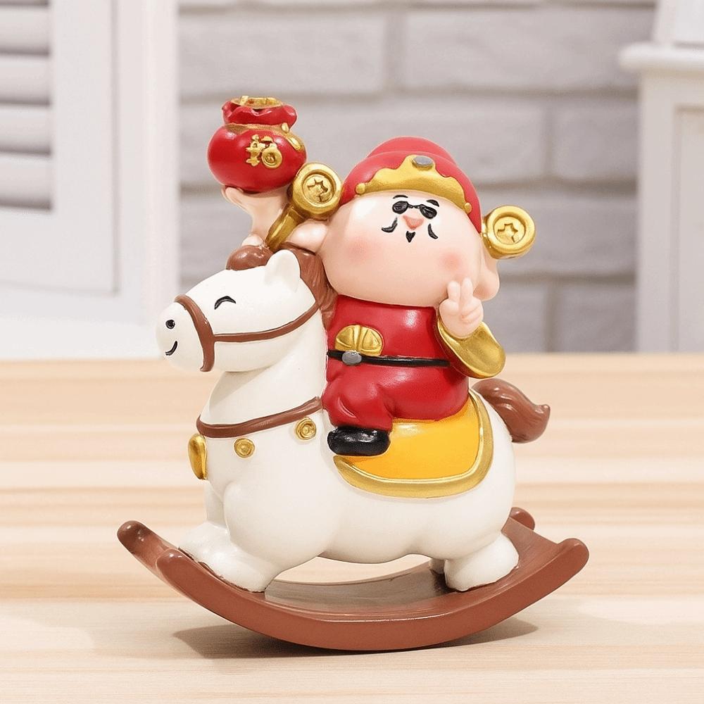 Year of The Horse God of Wealth Figurine Chinese Style Rocking Horse Ornament Horse Statue  Car