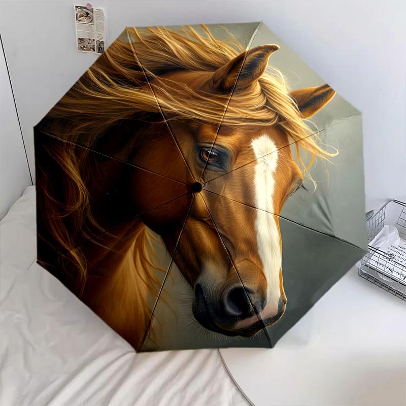 1Pc Horses Motion Automatic Umbrella - Suitable Travel Outdoor Portable Umbrella Birthday Gift Daily Essentials