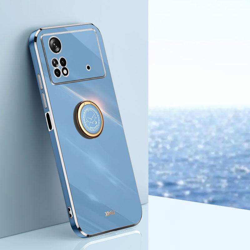 

XINLI Electroplating Phone Case for Xiaomi Poco X4 Pro 5G,Flexible TPU Back Cover with Kickstand Purple