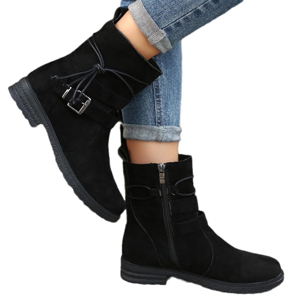 Autumn and winter Martin boots women's boots European and American style fashion outer wear round head thick heel side zipper short tube
