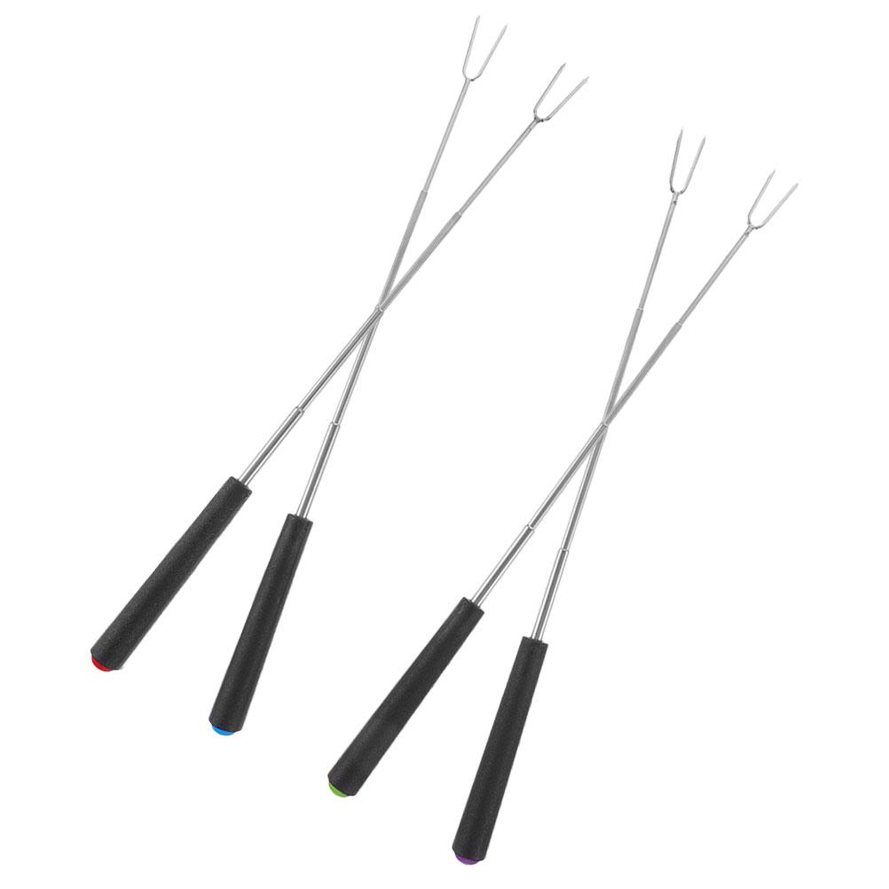4pcs Stainless Steel Barbecue Fork Telescopic Meat Fork Skewers Portable Bbq Kabob Camping Tool Grilling Utensil