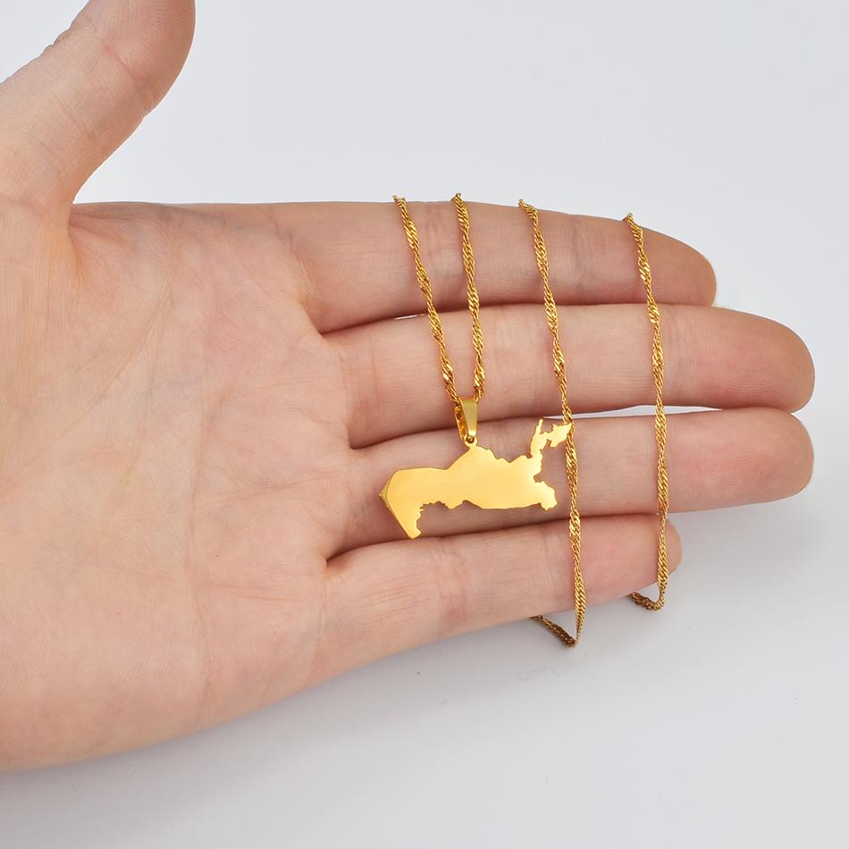 Anniyo Uzbekistan Map Pendant Necklaces Gold Color Jewelry Ozbekiston Patriotic Maps #214921