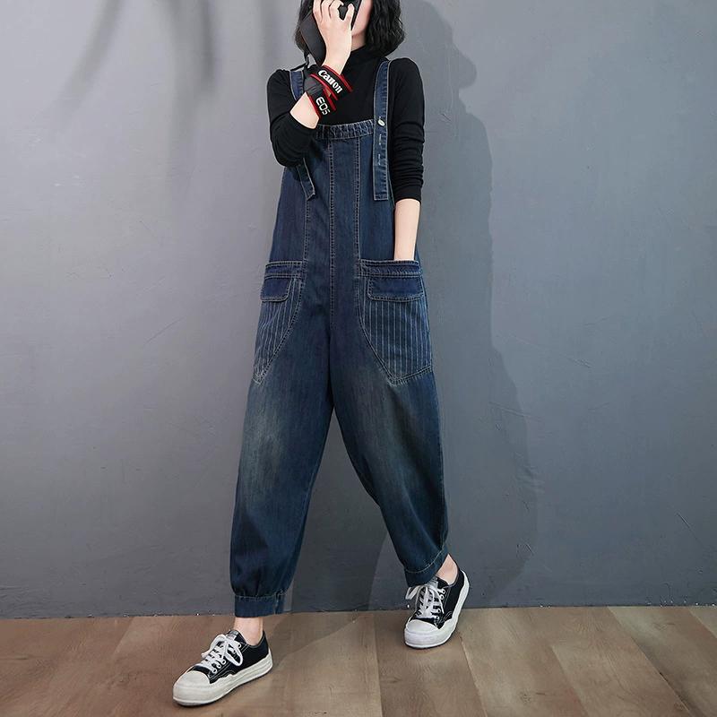 Spring and Summer Plus Size Women's Clothing, Chubby Girl, Loose and Fashionable Jumpsuit, Trendy and Casual Leg Binding Denim Overalls for Women