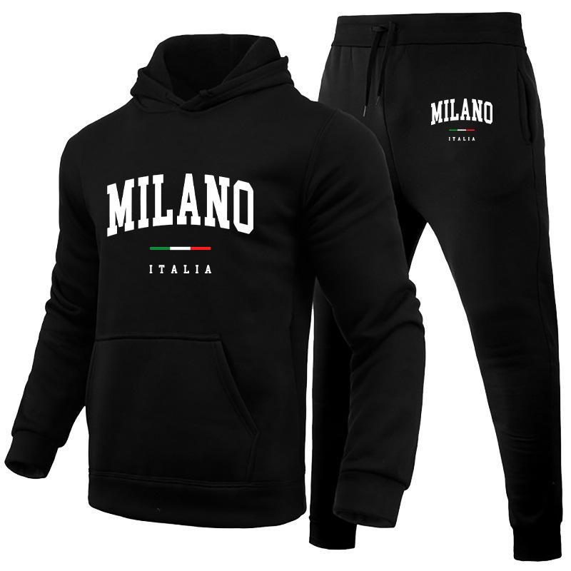 Men's Hoodie Set Milan Printed Sweatshirt Sweatpants Men's Hooded Top + Jogging Pants