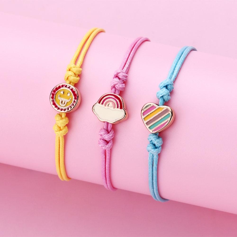 3pcs Kids Bracelets Cute Cartoon Heart-shape Rainbow Bracelet For Girls Gifts