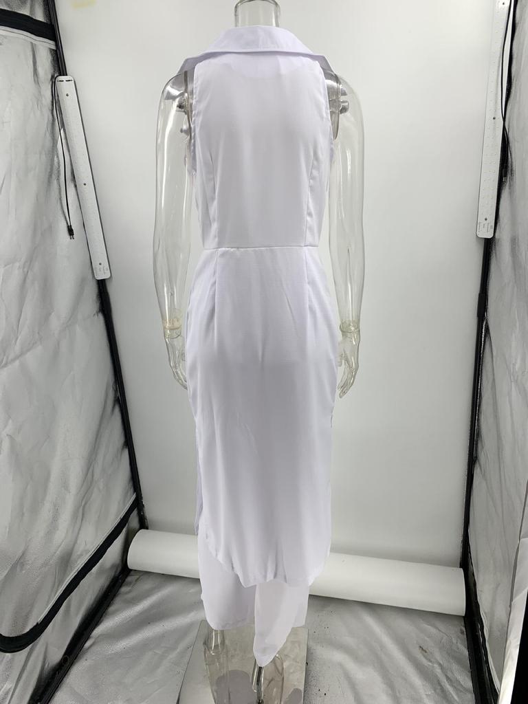 2025 Summer European & American Linen Lapel Sleeveless White Suit Set with Long Pants