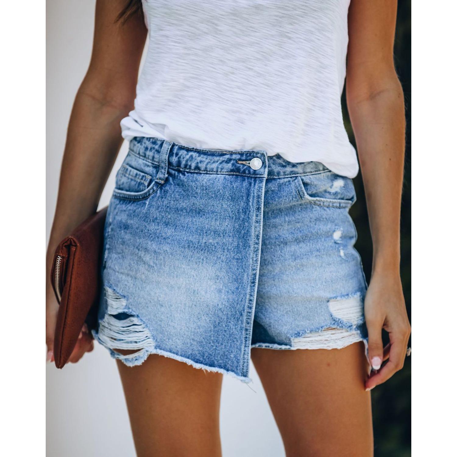 Women s High Waist Straight Leg Denim Shorts Casual Solid Color Summer Jean Shorts S