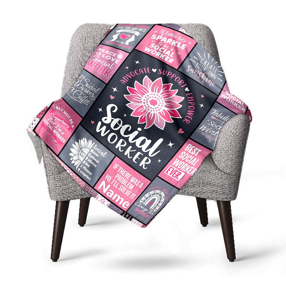 Social Worker Theme Home Customize Your Name Blankets Comfortable Soft Lightweight Allseason Multipurpose Blanket For Picnics Sofas Offices Beds