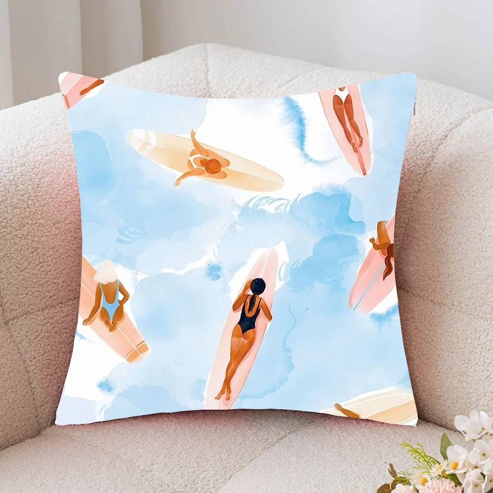 Vintage Maritime Surfing Beach Pillow Case Fashion Square Pillowcase Bedroom Sofa Room Ins Decoration Leisure