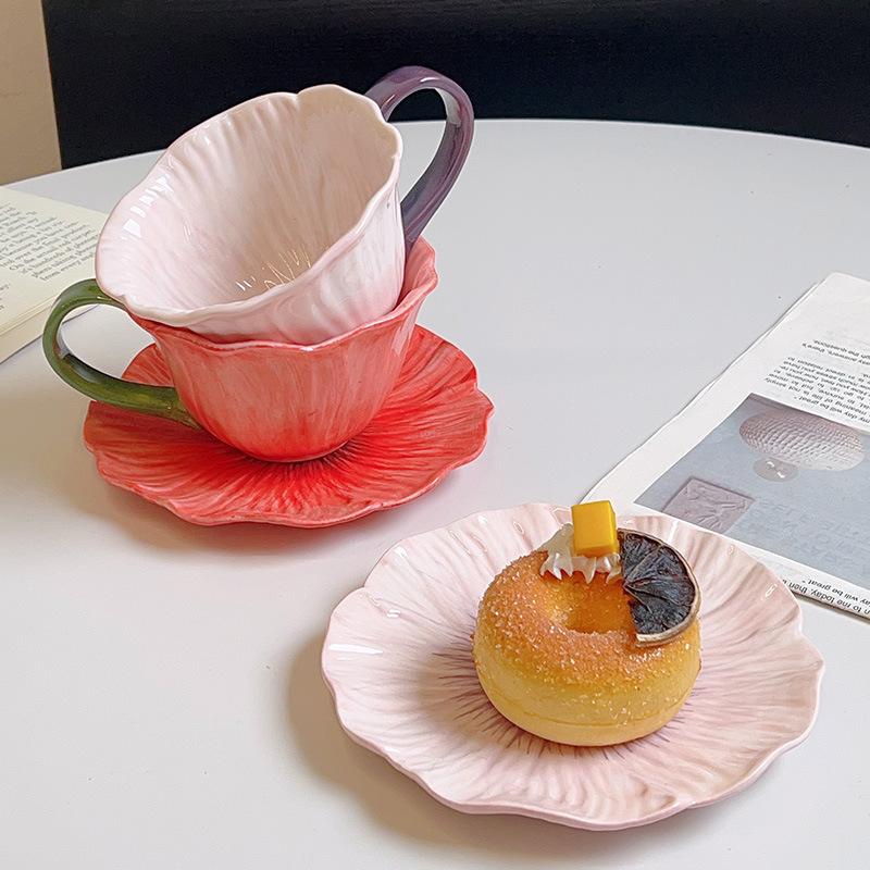 Papaver Rhoeas L Ceramic Cup Texture Bell Orchid Coffee Cup Set Ceramic Mark Cup Underglaze Color Disc Set