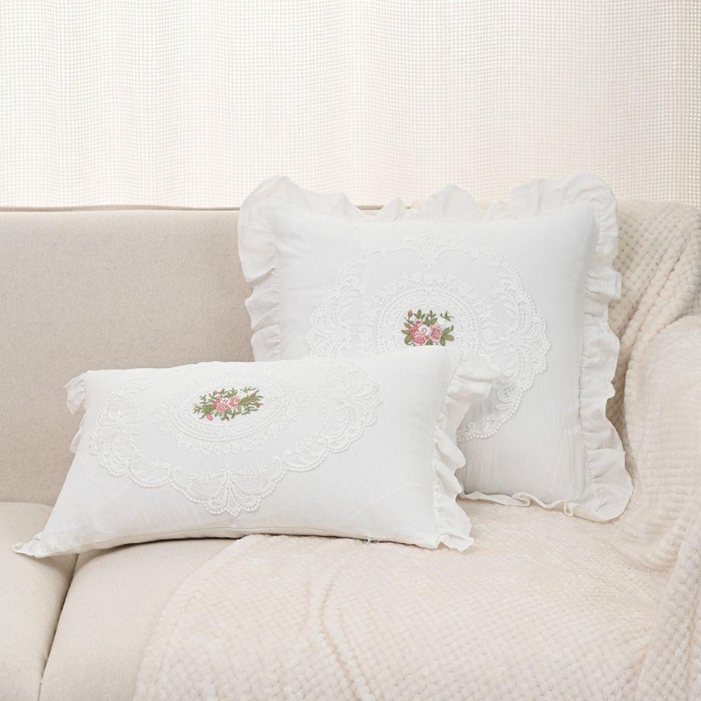 Soft French Lace Pillow Cover Washed Material Pillow Shell White Cotton Pillow Case  Bedroom