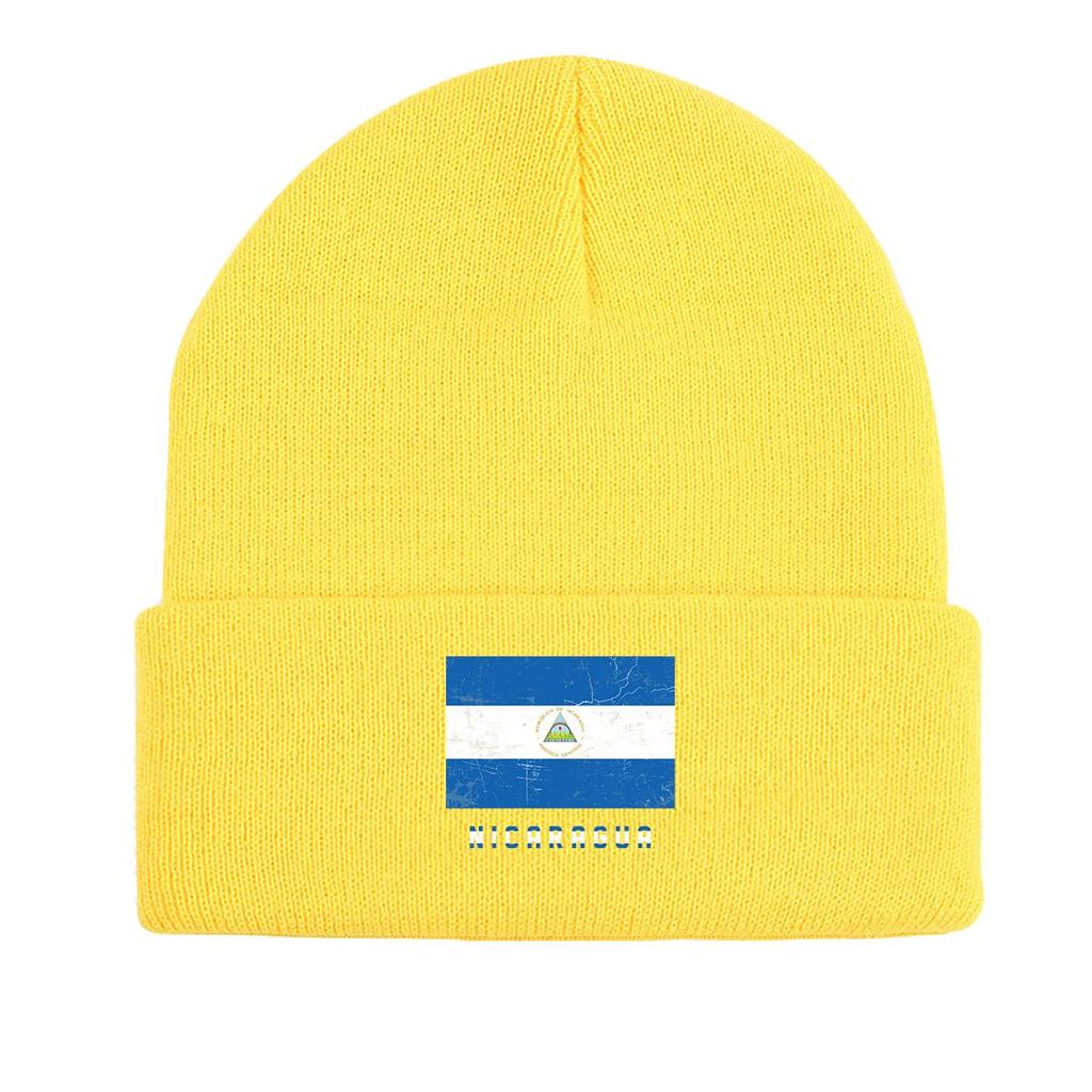 Nicaragua Flag Warm Knit Cap Beanie, Patriotic Man Cap Warm Stretchable Casual Bobble Hat Knitted Cap Beanie