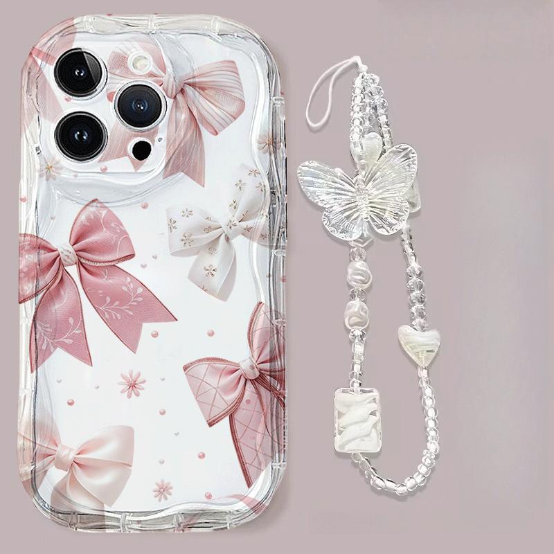 Butterfly Bow Phone Case With Lanyard for Samsung Galaxy S22 S23 S21 Ultra Plus S20 FE A24 A14 A34 A35 A05 A05S A53 A33 A52 A32
