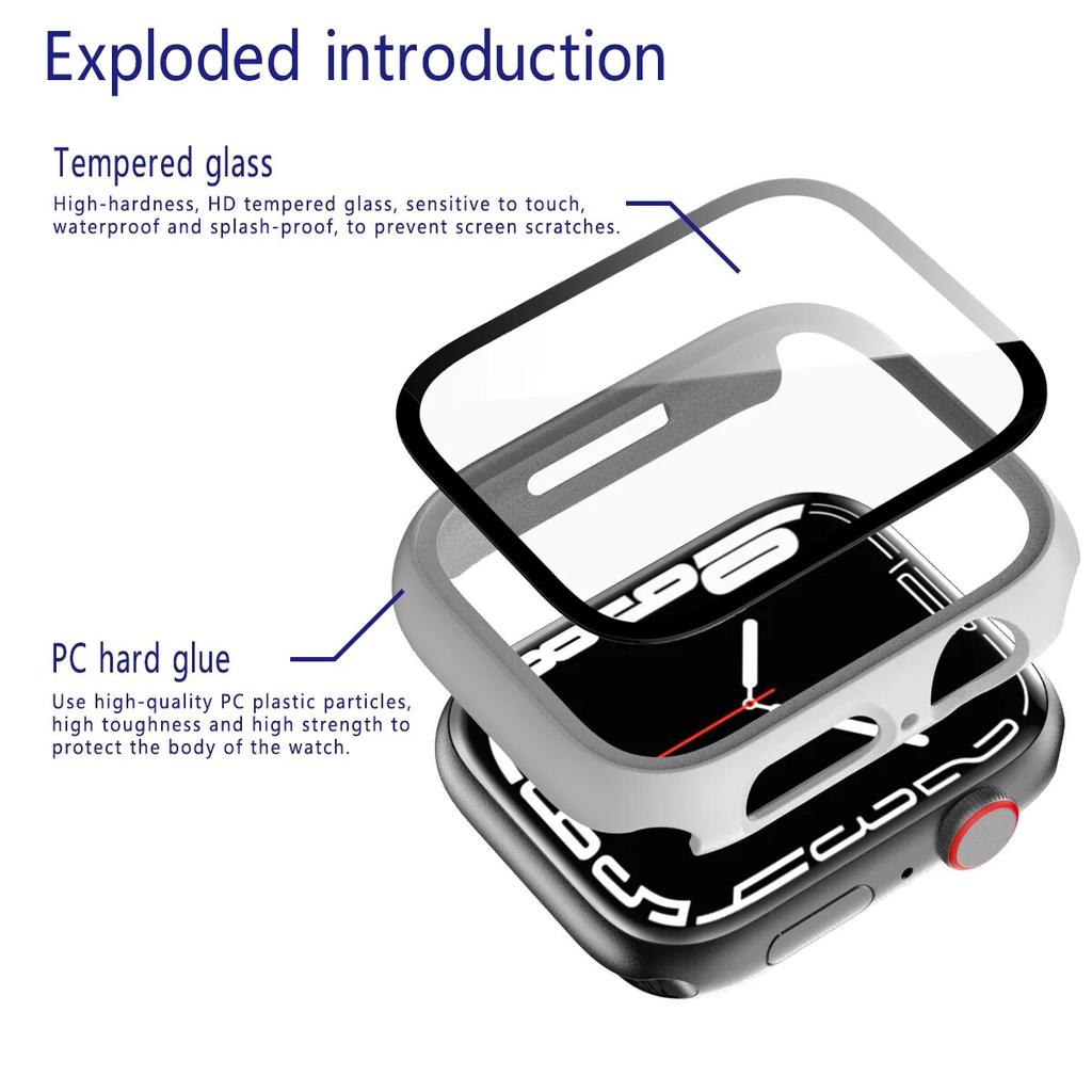 Tempered Glass+Cover For Apple Watch Case 45mm 41mm 44mm 40mm 42mm Screen Protector Apple Watch Accessories Serie 9 4 5 6 SE 7 8