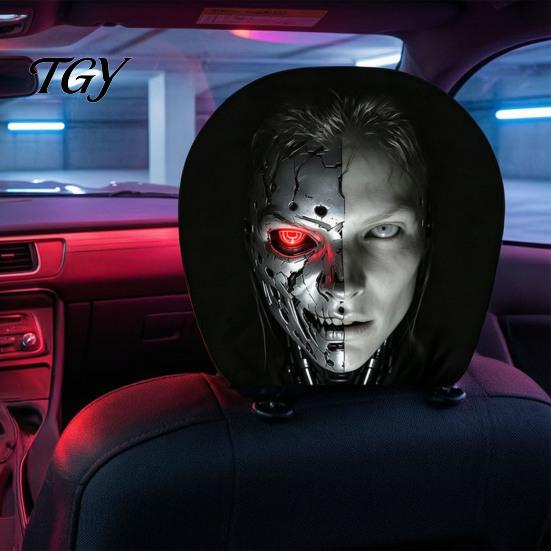 Car Headrest Cover Universal Cover, Scary Face Protective Seat Protector Removable for Most Vehicles, Easy to Install Automotive Interior Accessories