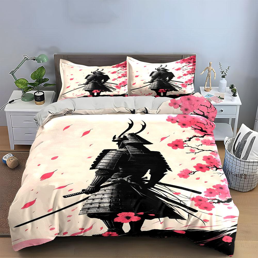 Samurai Theme Art Set For Decor Exquisite Three-Piece Bedding Set Gift For Kids And Adults