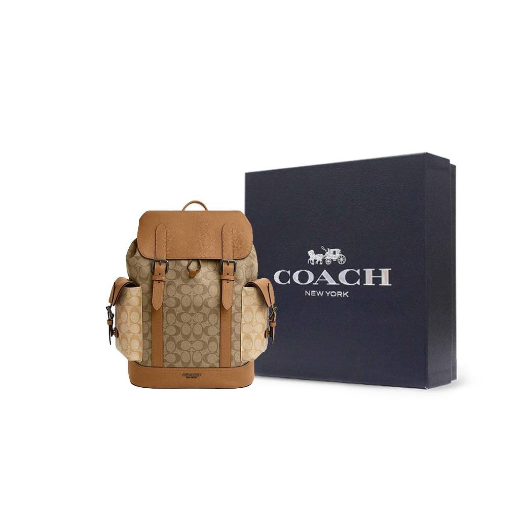 Coach Hudson 30 Classic Monogram Color Block Backpack Men Backpack Light-Saddle-Brown CR335-QBMYC