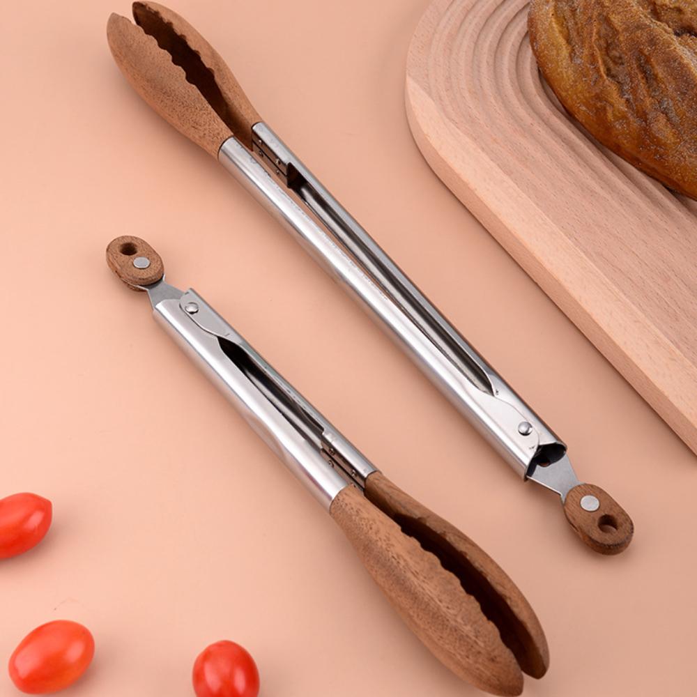 High Quality Non-Stick BBQ Grilling Tong with Stainless Steel Handle Durable Cooking Tong Walnut Wood Easy to Use Food Clip