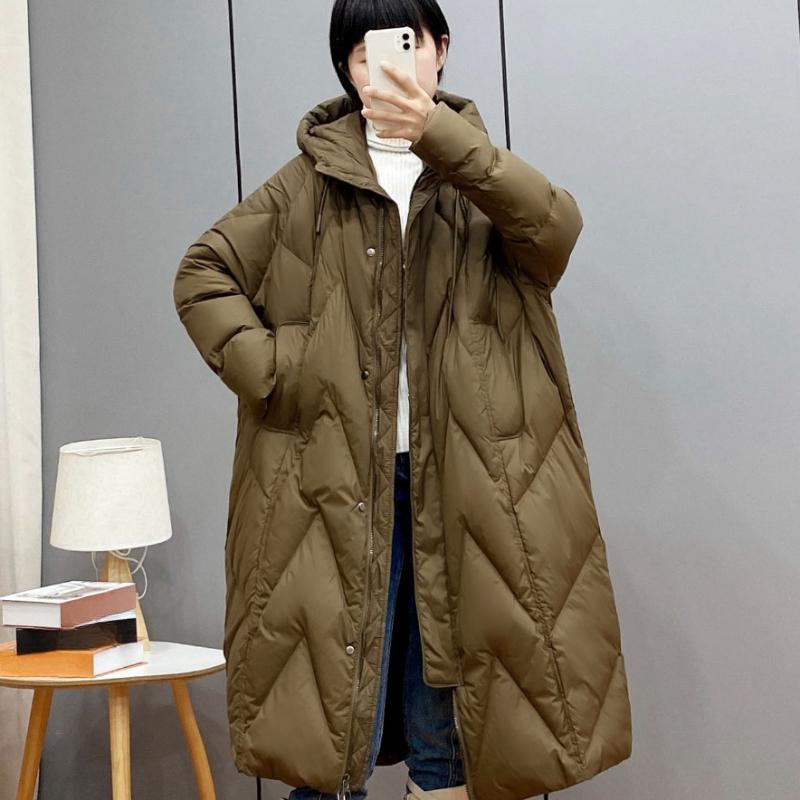 2026 Winter Korean Loose Hooded Thickened White Down Medium and Long Down Jacket Casual Comfortable Coats  Zipper Warm Clothing